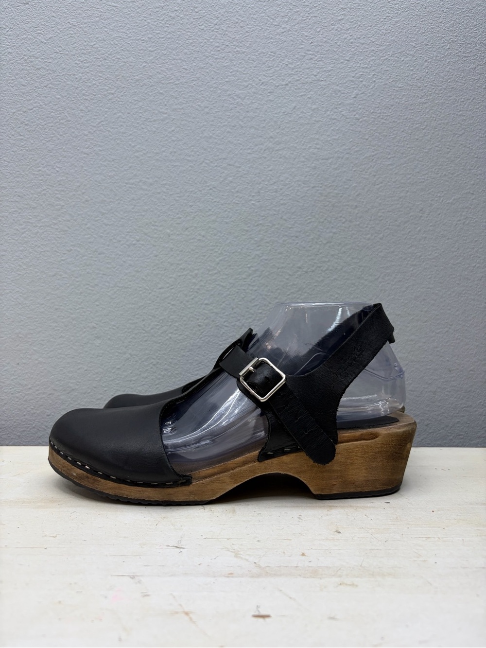 Lotta From Stockholm Black Leather Swedish Clogs Size 41